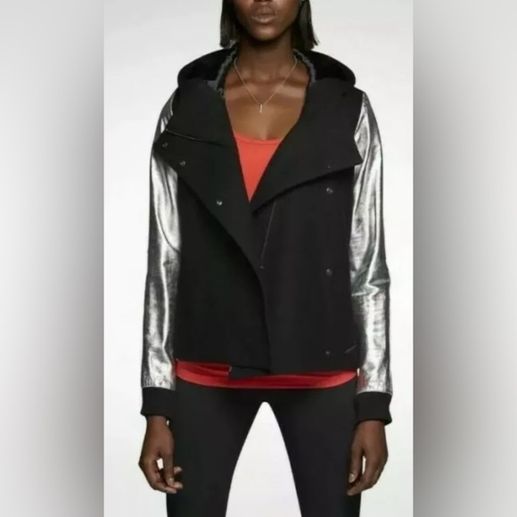Nike Women's Destroyer Butterfly Black Wool Silver Leather Jacket - Picture 1 of 16